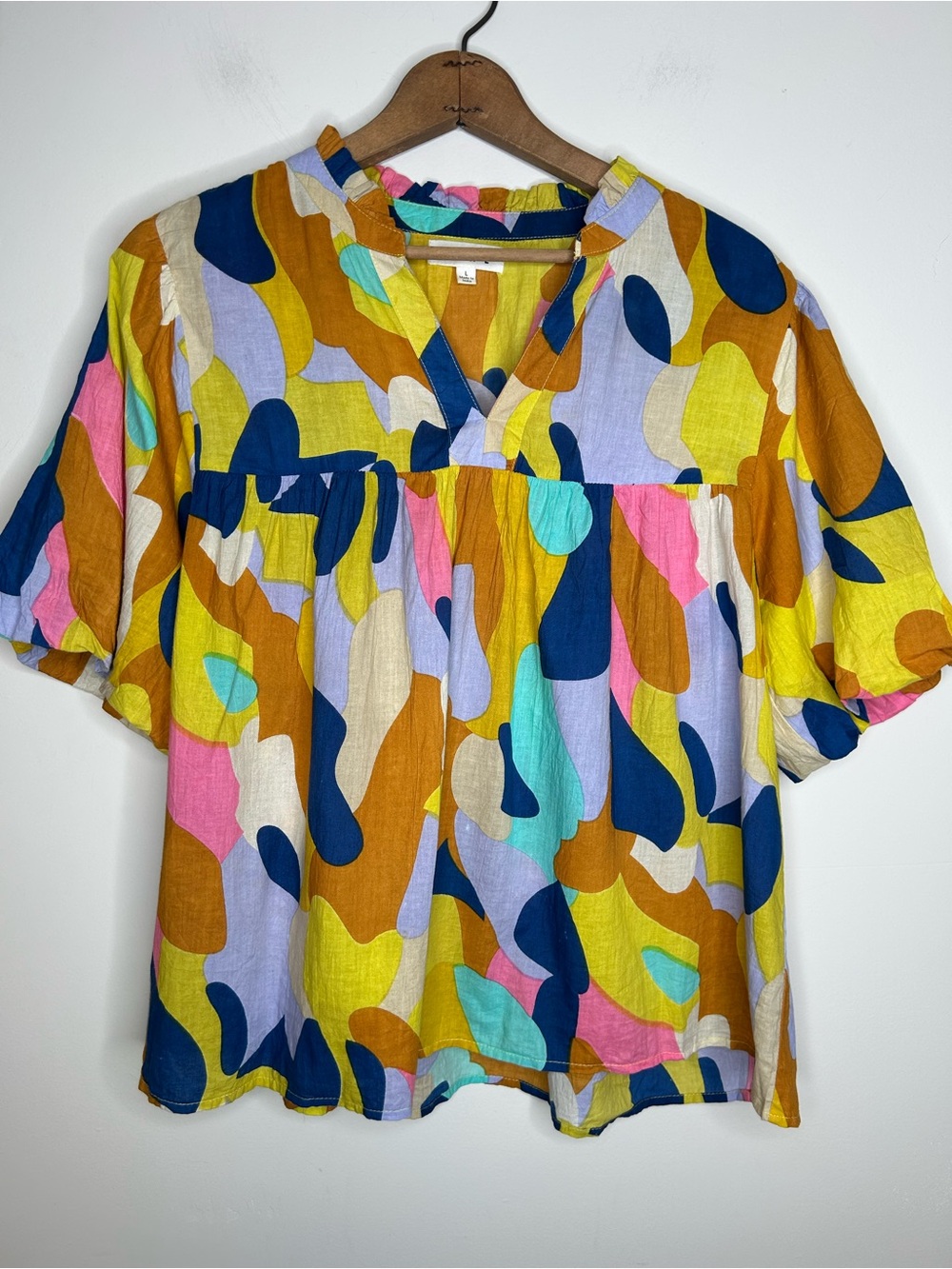 THML Vibrant Multicolor 100% Cotton Top Size L Blousy Party